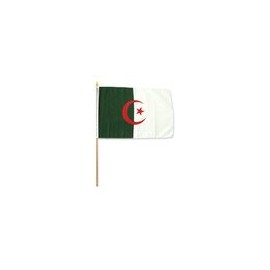 12x18 inch Algeria flag mounted on a 24 inch (2 Foot) wooden stick staff (Super Polyester) Cloth Fabric (Sewn Edges for Durability) 12"x18" 12 x 18 for more
