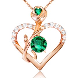 Beauyist 925 Sterling Silver Heart Necklace for Women, May Birthstone Necklace for Women, Flower Rose Heart Pendant Necklace, 2023 Birthday Love Jewelry Gift for Mom/Wife/Her