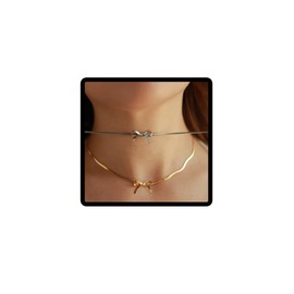 Jascatin Spanish Niche Bowknot Choker Necklace Snake Bone Chain Collar Beach Jewellery for Women and Girls, Metal