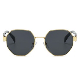 YAMEIZE Retro Sunglasses Women Men Polygon Vintage Metal Sunglasses Classic Irregular Frame 90s Glasses UV400, Gold/Grey