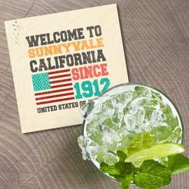 Unbranded Sunnyvale Grunge Travel Postage 4'' X 4'' Square Wooden Coaster