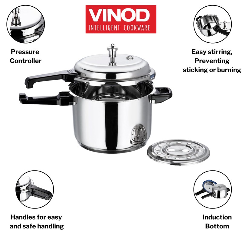 Vinod V-10L Stainless Steel Sandwich Bottom Pressure Cooker, 10-Liter