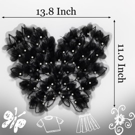 Black Butterfly Fabric Rhinestones Beaded Lace Applique,3D Embroidered Flower Fabric Patch for Vest, Dress,Handmade Sewing Tool for Bag DIY Crafts