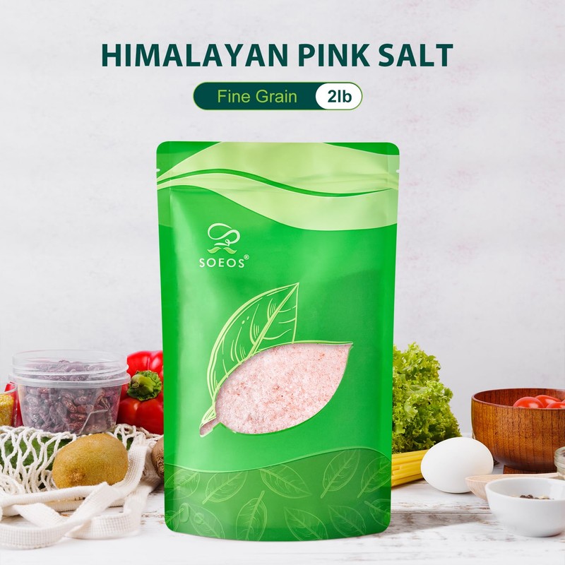 Soeos Himalayan Pink Salt, Fine Grain, 2 Lbs (32 oz),