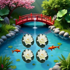 4 Pcs Artificial Floating Foam Lotus Flower with Water Lilys Pad Ornanments,Lifelikes Fake Lotus Flowers for Patio Pond Pool Fish Tank Aquarium Home Garden Special Decoration Outdoor Décor