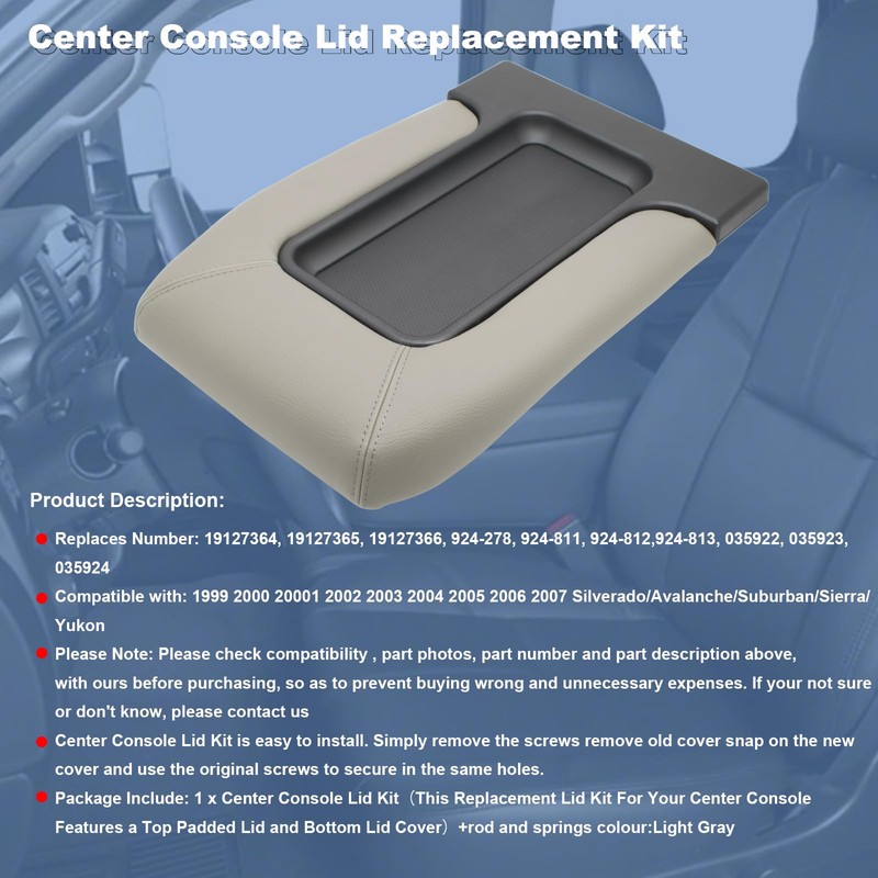 NHILES Center Console Lid Replacement Kit for 1999 2000 2001