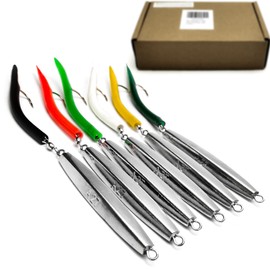 VMSIXVM Diamond Jigs Saltwater Fishing Lures, 1-8oz Surf Fishing Sinking Flat Metal Fall Jig Jigging Spoon with Tube Tail, Vertical Ocean Casting Bait Trolling jig for Bluefish, Striper, Tuna, Salmon