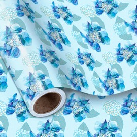 LeZakaa Blue Hydrangea Wrapping Paper Roll, Watercolor Hydrangea Flowers Party Gift Wrap for Wedding, Bridal Shower, Baby Shower, Anniversary, Mother's Day, DIY Bouquet, Mini Roll, 17inches x 16.4Feet