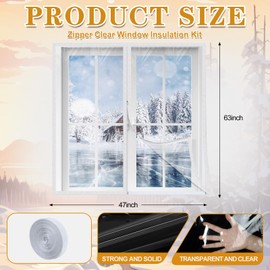 Beeveer 47 x 63 Inch Window Insulation Kit with Zipper Winter Window Plastic for Winterizing Home Thermal Insulated Cover with Adhesive Straps Transparent Reusable Adjustable Thick Attic Cover Warm