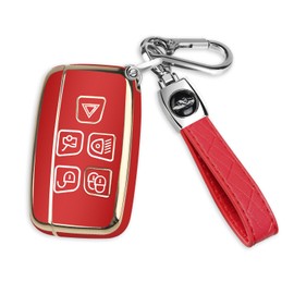 FT FUNTOR Key Fob Cover with Keychain, Car Key Case Shell Protector 5 Buttons Compatible with Range Rover Evoque Sport Velar,Discovery LR4 a9,Jaguar Velar Vogue (Red)