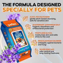 New 2025 Pet Cleaning Glove Wipes for Dogs and Cats – Hypoallergenic Hydrating & Nourishing – Suitable for Eyes, Ears, Paws & Body – Lavender Scent – Ideal for Daily Care & Travel – 18 Count
