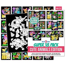 Super Pack of 18 Fuzzy Coloring Posters (Cute Animals Edition) - Arts & Crafts Kit for Kids, Girls, and Boys - Perfect for Toddlers as a Quiet Time Project or Indoor Family Activity. (1 Pack)