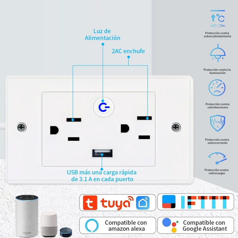 NOVAKA Contacto Duplex, Enchufe Inteligente con Conexión Wifi, Enchufes Contacto