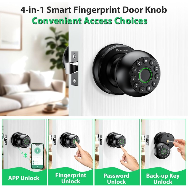 Evanshow Fingerprint Door Lock with Electronic Touchscreen Keypad | Biometric