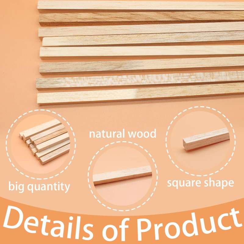 Benvo Balsa Wood Sticks Square Wooden Dowels Unfinished Hardwood Strips