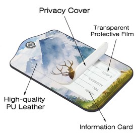 Neidius 2 Pack Luggage Tags for Suitcase,Mountains and Deer PU Leather Idea Baggage Tag with Name Labels Privacy Cover Metal Ring Men and Women Travel Cruise Labels