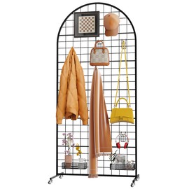 VGMiu Grid Wall Panel 1PCS Display Stand 2.6' x 5.8' FT Black Gird Wall Panels Movable Retail Display Racks Floorstanding Grid Wall Heavy Duty with Wheel for Art Craft Photo Display Fair Trade Show