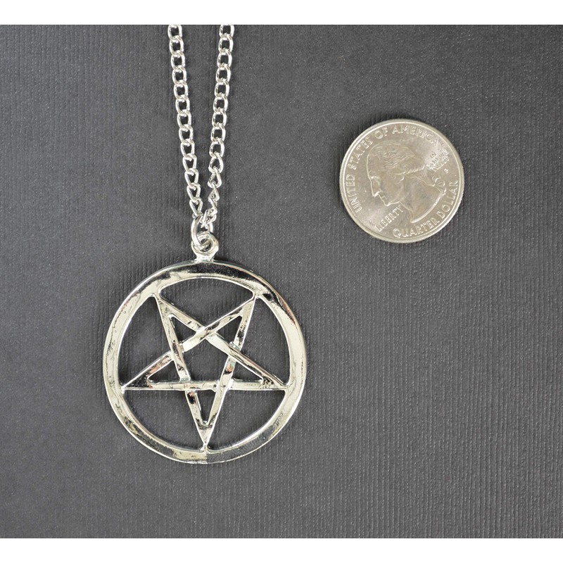 Real Metal Inverted Pentacle Pentagram Satanic Polished Silver Finish Pendant