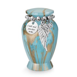 SOITIS Small Urns for Human Ashes Keepsake, 2.83 Inches Memorial Urn for Women Men, Aluminum Cremation Urns for Human Ashes-Sky Blue with Wing Urn