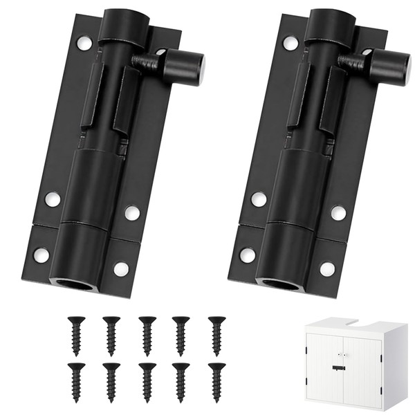 2PCS Barrel Small Bolt Lock, 4 Inch Black Slide Door