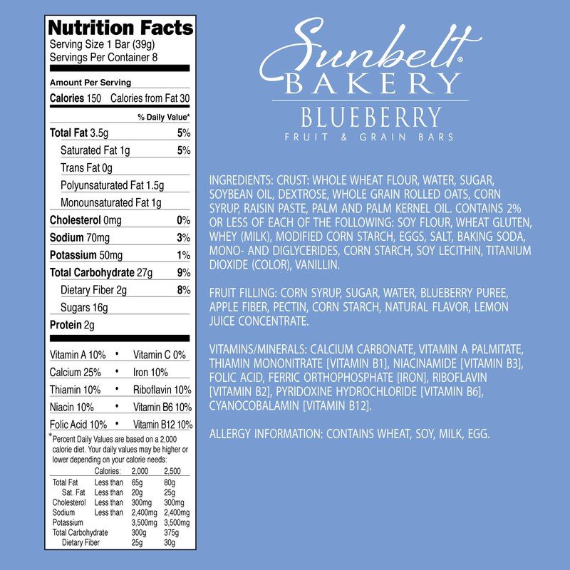 Sunbelt Bakery's Blueberry Fruit & Grain Bars, 1.4 oz Bars,