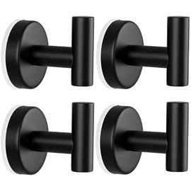 Gohiuo Suction Cup Hooks for Shower, 4 Pack Towel Hook for Bathroom, Stainless Steel Wall Hanger, No-Drill Shower Hook Robe Hook for Kitchen, Glass, Mirror, Tile to Hang Towels, Robes, Loofah(Black)