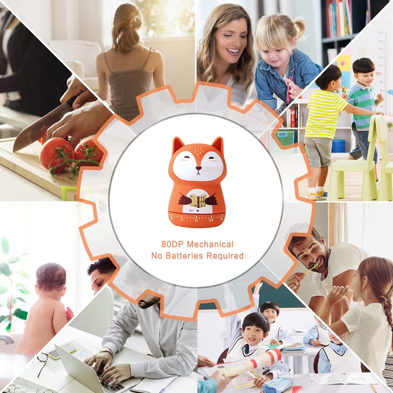 ELE DEPI 2 Pack Cute Kitchen Timer,100% Mechanical Timer for