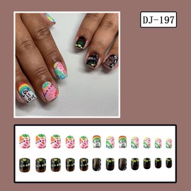 Short Square Press on Nails Pride Fake Nails with Vibrant Color Design - Juneteenth False Nails Press ons - Reusable Acrylic Nails Glossy Full Cover Stick on Nails for Women Manicure 24 Pcs