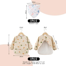 1-Teiliges Baby-Lätzchen, 1 Stück Dreiteiliger Schal, Gedruckte Fütterungsreisbeutel Für Kinder, Wasserdichtes Langärmeliges Mantel, Wiederverwendbares Schürze, Fleckdes Zubehör.