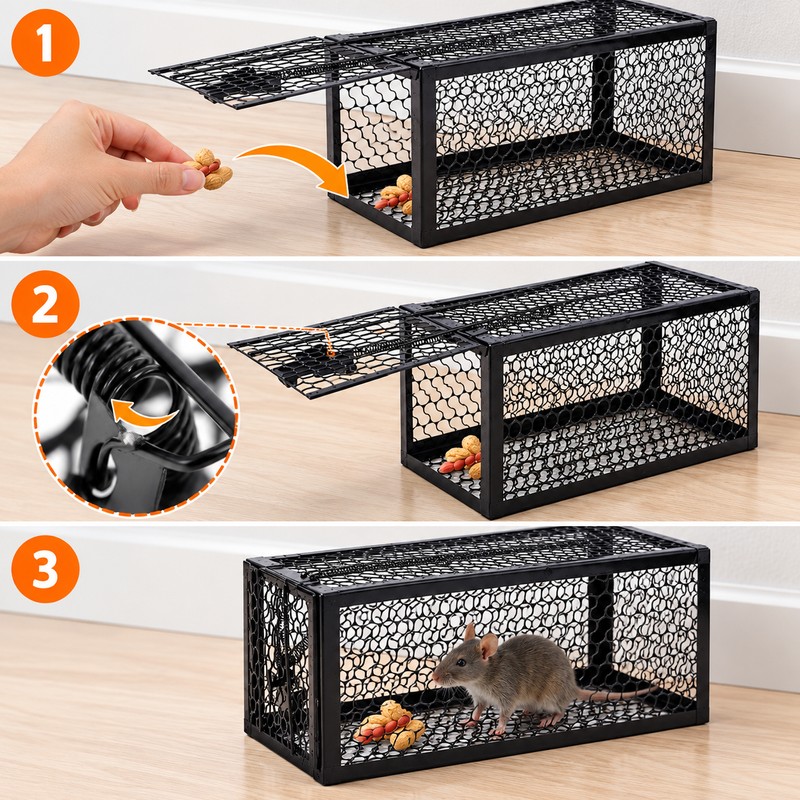 Reusable Metal Mouse Trap Cage for Indoor Rodent Control –