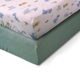 LALAHOME 100% Cotton Crib Sheets Fitted - Premium Quality Mattress Mini Crib Sheets Fitted - Ideal for Toddler Boys, Girls and Neutral Nurseries - Soft and Cozy Baby Crib Sheet Neutral 2-Pack