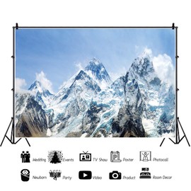 DORCEV 7x5ft Snow Mountain Scenery Backdrop Cold Winter Snowy Mountain Outdoor Adventure Blue Sky Snow-Covered Alpine Snow High Hill Peak Ski Nature Landscape Travel Photo Studio Props