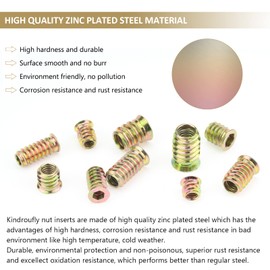 Kindroufly 146 Pieces 1/4"-20, 5/16"-18, 3/8"-16 Threaded Inserts, Nut Inserts, Wood Inserts, Steel Threaded Inserts Assortment Kit for Wood Furniture Screw