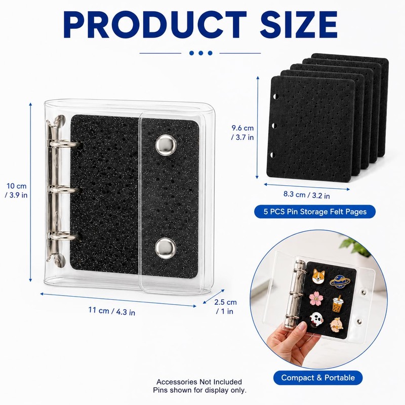 2 Pack Pin Display Binder, Clear PVC Pin Storage Book