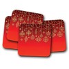 4 Set - Beautiful Christmas Baubles Coaster - Red Festive