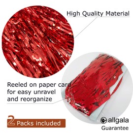 Allgala 2-Pack 29x108 Inch Metallic Foil Fringe Tinsel Table Skirts for Party Event Decoraton-Red-BD52805
