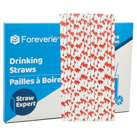FOREVERIE 100-Pack Maple-Themed Paper Straws, Forest Red Leaf Decorative Straws for Iced Coffee, Cocktail, Patio Parties & Celebrations