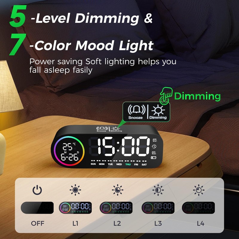 Diboniur Digital Alarm Clock with Large LED Display, Digital Clock,