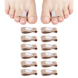 Fabric Hammer Toe Corrector for Women & Men, 12 Pack Hammer Toe Straightener, Reusable Broken Toe Protectors Tapes, Toe Splints, Crooked Toes, Curled Toes, Bent Toes (Beige, Small)