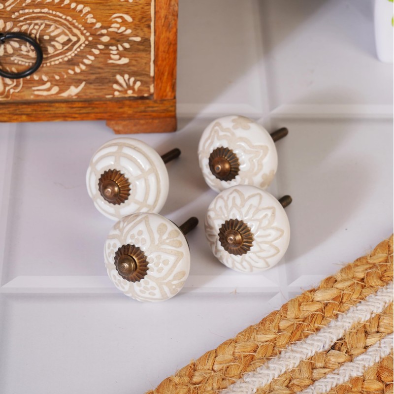 Ajuny 12 White Ceramic Cabinet Knobs Handmade Drawer Pull Handles