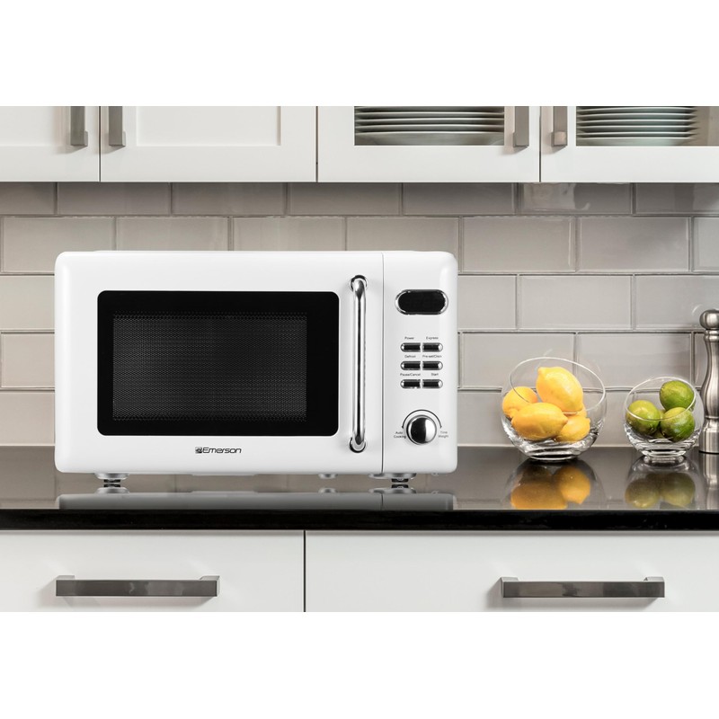 Emerson MWR7020W Compact Countertop Microwave Oven with Button Control, LED