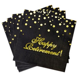 Pandecor Paquete de 50 suministros de fiesta de cumpleaños de 3 capas, 6.5 x 6.5 pulgadas, servilletas de papel para decoración de fiesta de cumpleaños (servilletas de jubilación)