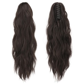 FESHFEN Gewellt Pferdeschwanz Haarteil mit Klammer, 50cm Pferdeschwanz Zopf Extensions Claw Clip in Wavy Ponytail Extension Synthetik Haarverlängerung für Frauen Damen Dunkelbraun