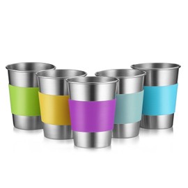 Qrooper Stainless Steel Cups, 12 Oz Metal Drinking Glasses for Kids and Adults, Metal Pint Cup Tumblers, Set of 5, Unbreakable and Stackable