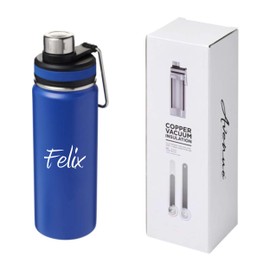 Schmalz® GESSI Insulated Flask, 590 ml, Vacuum Insulated Drinking Bottle Made of Copper, Stainless Steel with Copper Insulation, Leak-Proof, BPA-Free (Blue, with Engraving)