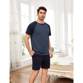 Bresdk Men's Two-Piece Pyjamas, Short Summer Sleepwear, Gifts for Men, Light Blue M1443