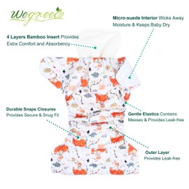 Wegreeco Washable Reusable Baby Cloth Pocket Diapers 6 Pack + 6 Rayon Made from Bamboo Inserts (with 1 Wet Bag, Bright Animals)