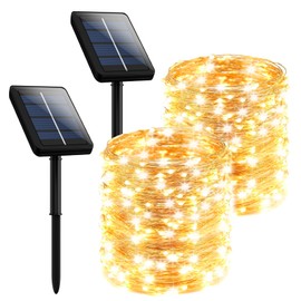 2-Pack 400 LED Solar String Lights for Outside Fairy Waterproof Outdoor with 8 Modes Christmas Tree Balcony Party Wedding Decorations (Warm White)