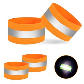 4 PCS Reflective Band for Wrist/Arm/Ankle/Leg, Reflectors for Walking, Elastic Reflective Tape for Clothing, Reflective Running Gear for Night Running/Cycling, Adjustable Velcro, Storage Bag Included