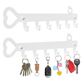 GENHH Pack of 2 Key Holder, Heart Shaped Wall Key Rack with 6 Hooks, Key Rack with Three Installation Methods, Key Hooks for Hallways, Front Doors, Garages, Bathrooms, White